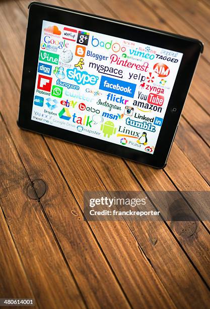 noir ipad montrant le plus célèbre site web - google social networking service photos et images de collection