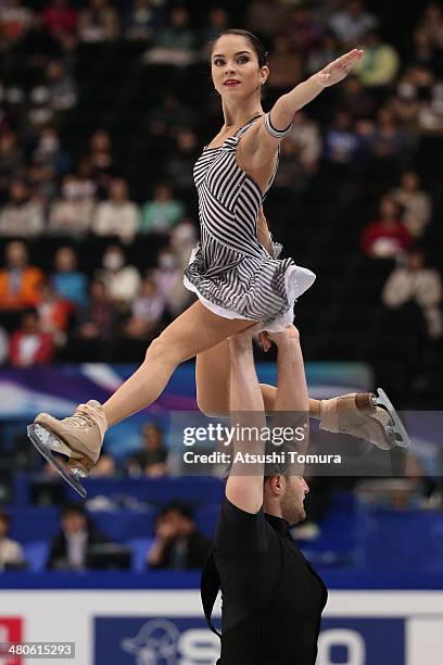 Vera Bazarova and Yuri Larionov of Russia compete in the Pairs short program during ISU World Figure Skating Championships at Saitama Super Arena on...