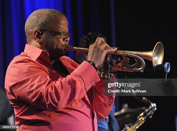 Musician Terence Blanchard performs during Blue Note: The Finest In Jazz exhibit launch at The GRAMMY Museum on March 25, 2014 in Los Angeles,...