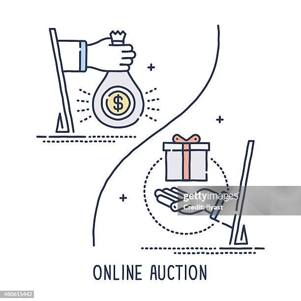 stockillustraties, clipart, cartoons en iconen met online auction symbol - bribing