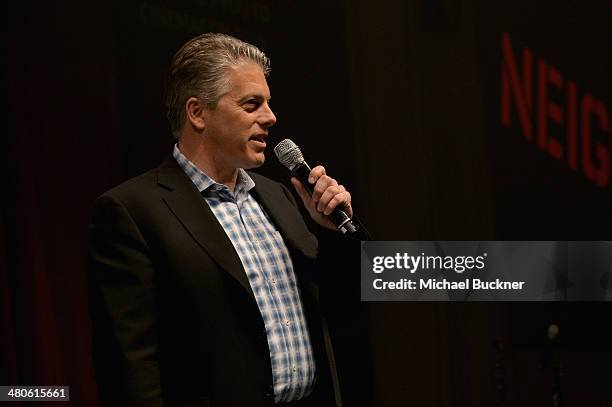 Dolby Laboratories, Inc. Cinema SVP Doug Darrow speaks onstage at The Neighbors Frat Party hosted by Universal Pictures in Conjunction with Dolby...