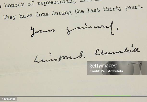 Winston Churchill's resignation letter to be auctioned off by Nate D. Sanders Auctions is seen on March 25, 2014 in Los Angeles, California.