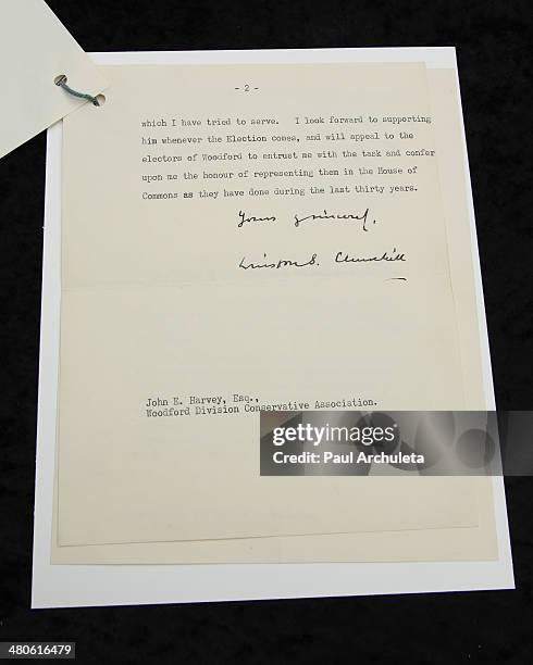 Winston Churchill's resignation letter to be auctioned off by Nate D. Sanders Auctions is seen on March 25, 2014 in Los Angeles, California.