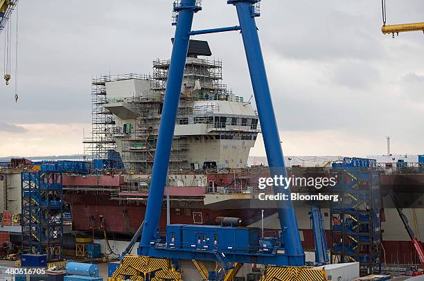 The Royal Navy's new Queen Elizabeth class aircraft carrier, manufactured by the Aircraft Carrier Alliance, a joint operation between BAE Systems,...