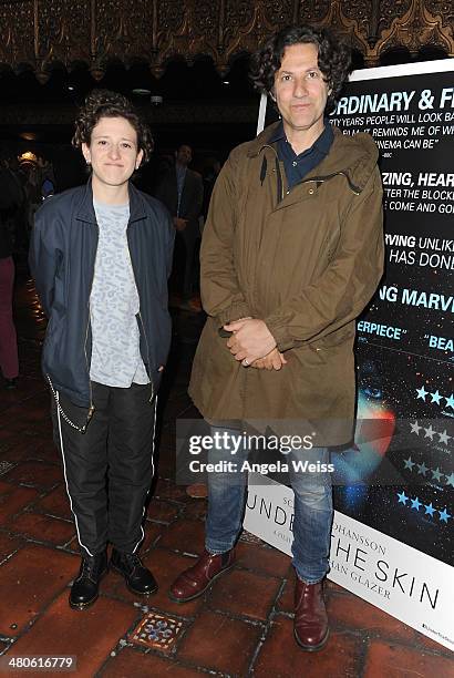 Director Jonathan Glazer and composer Mica Levi attend the premiere of A24's "Under The Skin" at The Theatre At Ace Hotel on March 25, 2014 in Los...