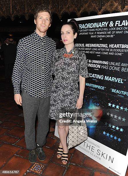 Darryl Wein and Zoe Lister Jones attend the premiere of A24's "Under The Skin" at The Theatre At Ace Hotel on March 25, 2014 in Los Angeles,...