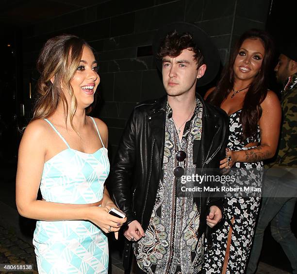 Jade Thirlwall, Jake Roche and Jesy Nelson at Hakkasan restaurant on July 13, 2015 in London, England.