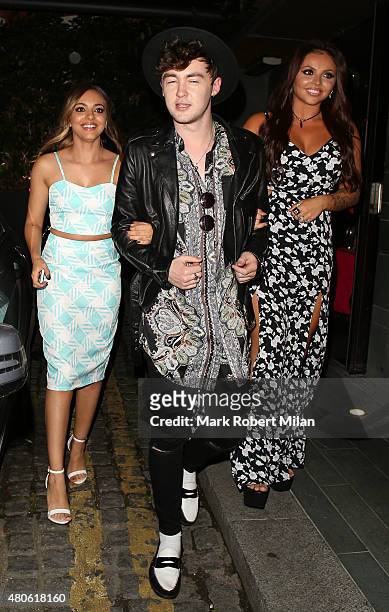 Jade Thirlwall, Jake Roche and Jesy Nelson at Hakkasan restaurant on July 13, 2015 in London, England.