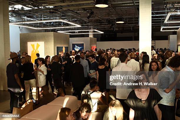 Guests attend the opening event for New York Fashion Week: Men's S/S 2016 at Amazon Imaging Studio on July 13, 2015 in Brooklyn, New York.