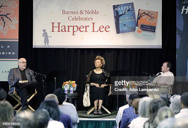Wally Lamb, Leslie Uggams and Bill Goldstein speak during the Harper Lee celebration with Wally Lamb and Leslie Uggams in conversation with Bill...