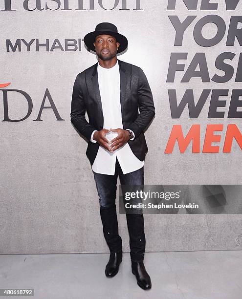 Dwyane Wade attends New York Men's Fashion Week kick off party hosted by Amazon Fashion and CFDA at Amazon Imaging Studio on July 13, 2015 in...