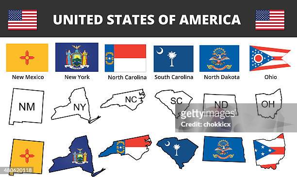 six of usa state flags and maps - north carolina us state stock illustrations