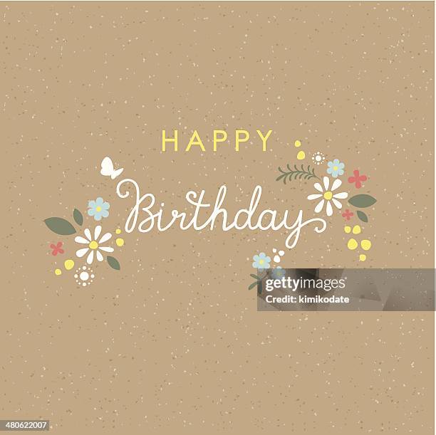 happy birthday lettering flower card - handwriting background stock illustrations