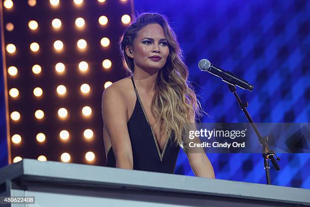 Chrissy Teigen speaks onstage during the Lip Sync Battle LIVE At SummerStage In New York on July 13, 2015 in New York City.