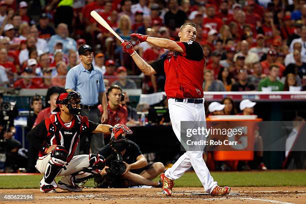 National League All-Star Joc Pederson Los Angeles Dodgers bats during the Gillette Home Run Derby presented by Head & Shoulders at the Great American...