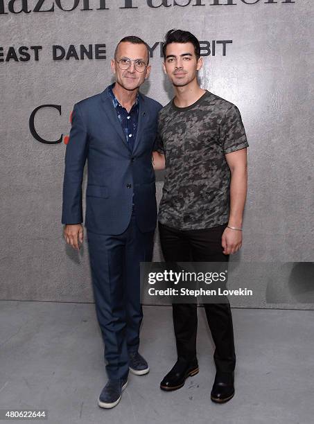 Steven Kolb and Joe Jonas attend New York Men's Fashion Week kick off party hosted by Amazon Fashion and CFDA at Amazon Imaging Studio on July 13,...