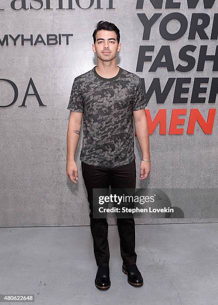 Joe Jonas attends New York Men's Fashion Week kick off party hosted by Amazon Fashion and CFDA at Amazon Imaging Studio on July 13, 2015 in Brooklyn,...