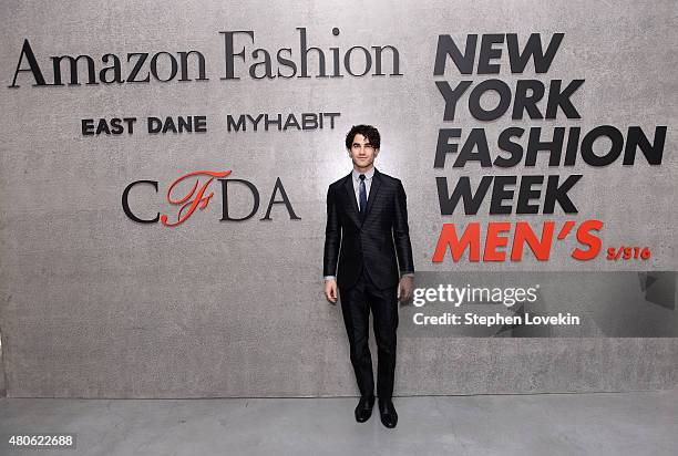 Darren Criss attends New York Men's Fashion Week kick off party hosted by Amazon Fashion and CFDA at Amazon Imaging Studio on July 13, 2015 in...