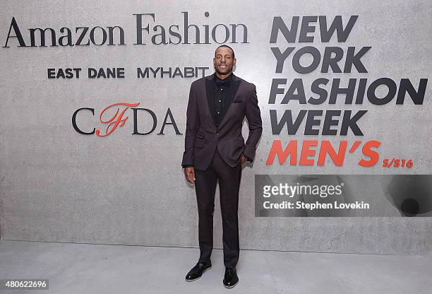 Andre Iguodala attends New York Men's Fashion Week kick off party hosted by Amazon Fashion and CFDA at Amazon Imaging Studio on July 13, 2015 in...
