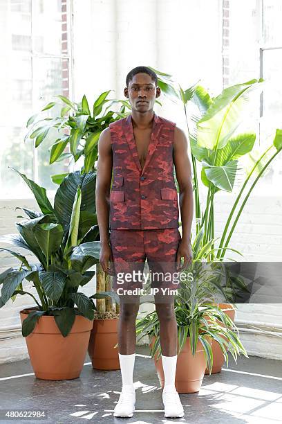 Model Ola Morafa of Nigeria poses at the Carlos Campos Spring/Summer 2016 Presentation during New York Fashion Week: Men's S/S 2016 at Industria...