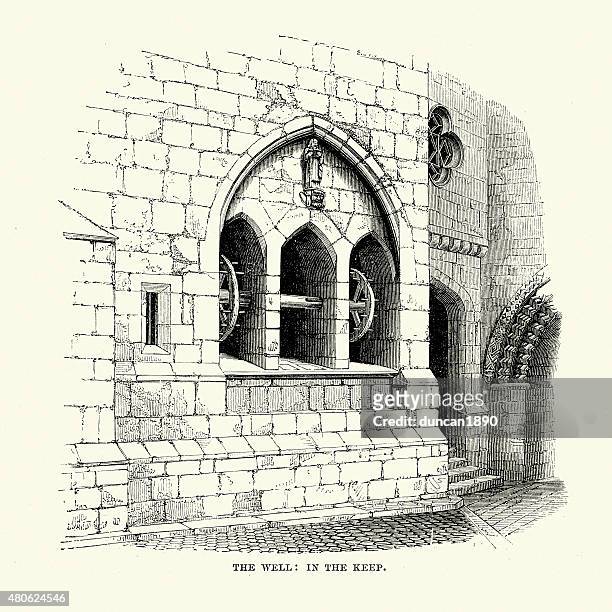 alnwick castle - well in the keep - alnwick castle stock illustrations