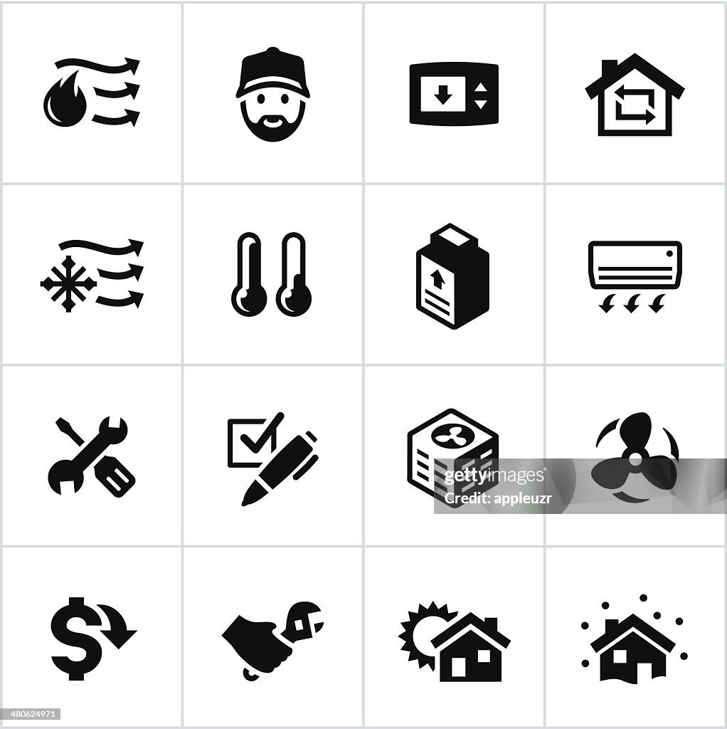 Black Heating and Cooling Icons