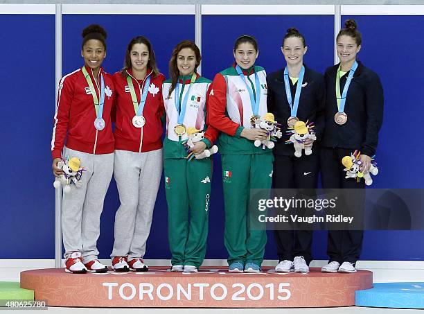 Jennifer Abel and Pamela Ware of Canada win Silver, Paola Espinosa and Dolores Hernandez of Mexico win Gold and Deirdre Freeman and Maren Taylor of...