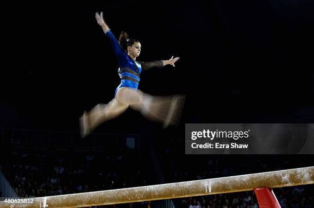 Isabella Amado Medrano of Panama competes on the balance beam during the women's all around artistic gymnastics final on Day 3 of the Toronto 2015...