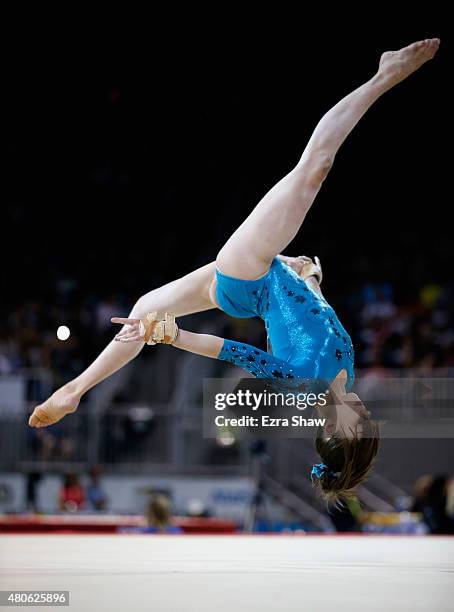 Isabela Onyshko of Canada competes in the floor excercise during the women's all around artistic gymnastics final on Day 3 of the Toronto 2015 Pan Am...