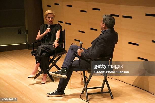 Parker Posey and moderator Eugene Hernandez attend 2015 Film Society of Lincoln Center Summer Talks with Parker Posey event at Elinor Bunin Munroe...