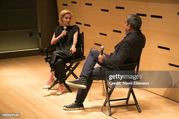 Parker Posey and moderator Eugene Hernandez attend 2015 Film Society of Lincoln Center Summer Talks with Parker Posey event at Elinor Bunin Munroe...