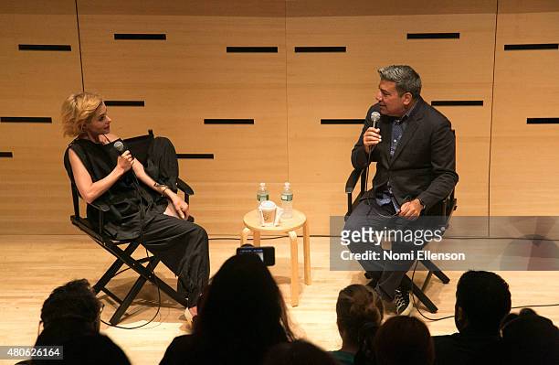 Parker Posey and moderator Eugene Hernandez attend 2015 Film Society of Lincoln Center Summer Talks with Parker Posey event at Elinor Bunin Munroe...