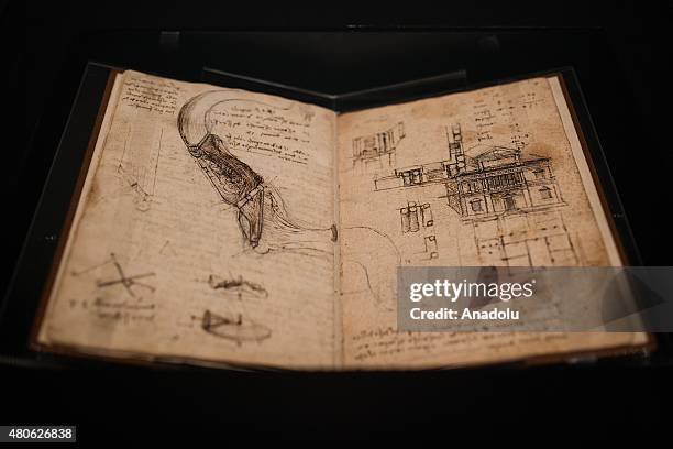 Sketch book belonging to Leonardo da Vinci is seen during the media tour for an exhibition in Mexico City, Mexico on July 13, 2015. The Palacio de...