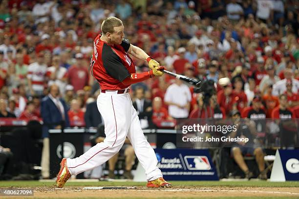 National League All-Star Todd Frazier of the Cincinnati Reds hits a home run during the semifinals of the Gillette Home Run Derby presented by Head &...