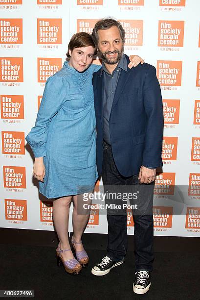 Lena Dunham and Judd Apatow attend the 2015 Film Society of Lincoln Center Summer Talks with Judd Apatow and Lena Dunham at Walter Reade Theater on...