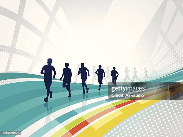 illustrazioni stock, clip art, cartoni animati e icone di tendenza di i runner - maratona