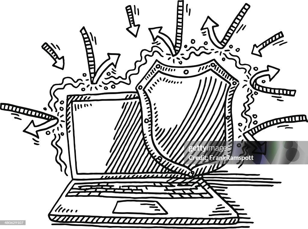 Laptop Protection Shield Hacker Attack Drawing High-Res Vector Graphic - Getty Images Laptop Protection Shield Hacker Attack Drawing High-Res Vector Graphic - Getty Images