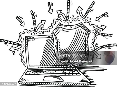 Laptop Protection Shield Hacker Attack Drawing Laptop Protection Shield Hacker Attack Drawing
