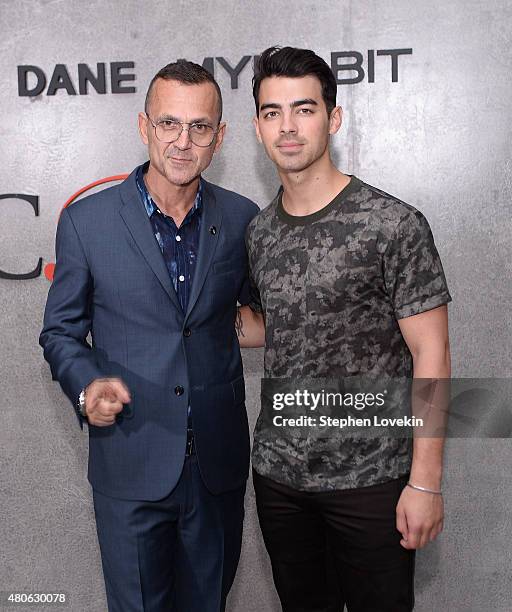Steven Kolb and Joe Jonas attend New York Men's Fashion Week kick off party hosted by Amazon Fashion and CFDA at Amazon Imaging Studio on July 13,...