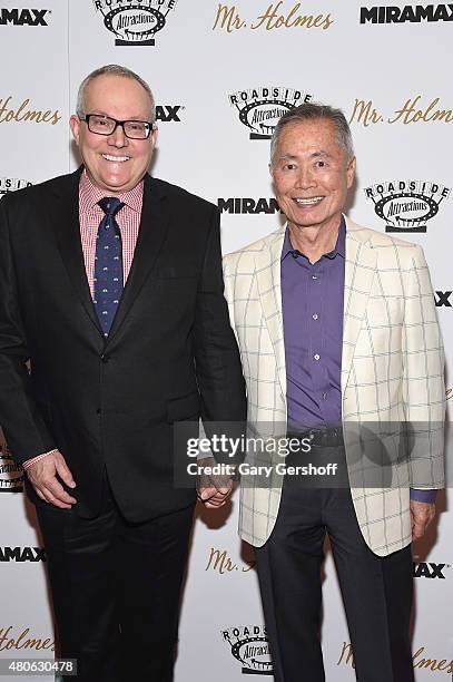 Brad Altman and George Takei attend the "Mr. Holmes" New York Premiere at the Museum of Modern Art on July 13, 2015 in New York City.