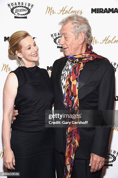 Actors Laura Linney and Sir Ian McKellen attend the "Mr. Holmes" New York Premiere at the Museum of Modern Art on July 13, 2015 in New York City.