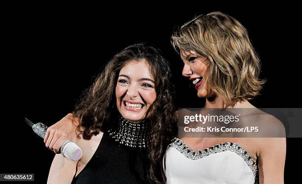 Taylor Swift and Lorde perform onstage during The 1989 World Tour Live at Nationals Park on July 13, 2015 in Washington DC.