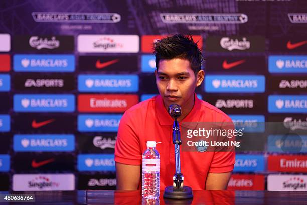 Izwan Mahbud of Singapore Select XI speaks during the Barclays Asia Trophy Press Conference at Grand Hyatt Hotel on July 14, 2015 in Singapore.