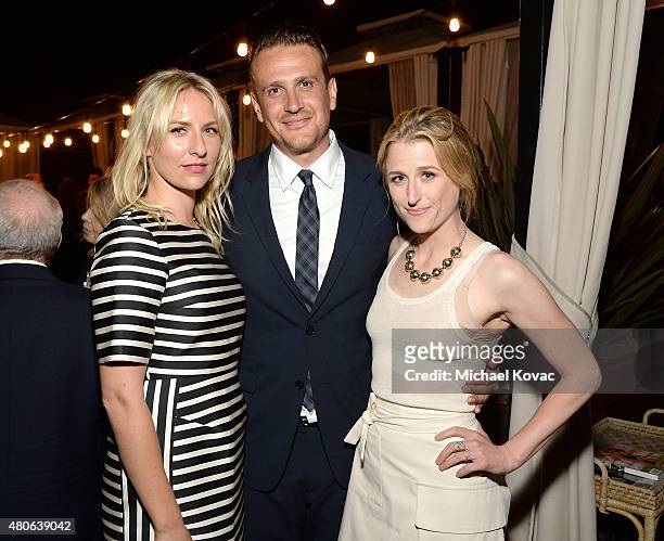 Actors Mickey Sumner, Jason Segel, and Mamie Gummer attend the afterparty for the Los Angeles premiere of A24's "The End Of The Tour" at The WGA...