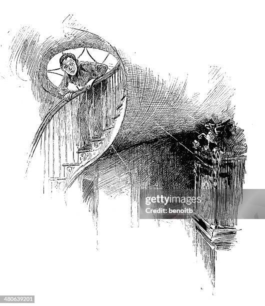 boy looking down at the clock - person checking time stock illustrations