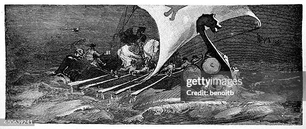 siegfried sails for nibelungen land - viking art stock illustrations