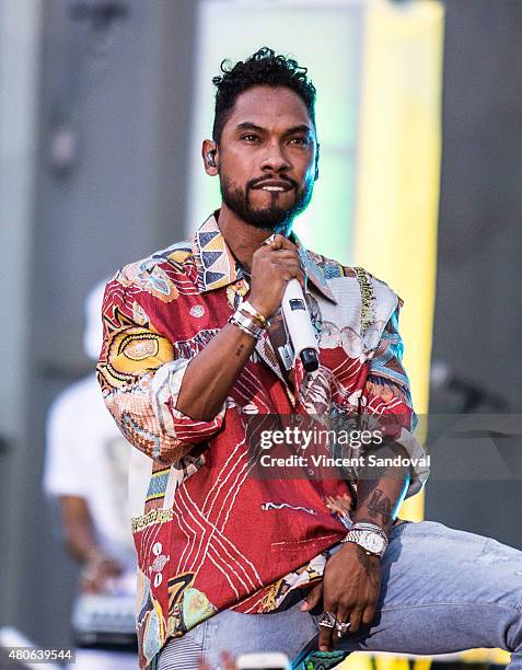 Singer Miguel performs during Revolt Live presents Miguel's "Wildheart" takeover at Hollywood And Highland Center on July 13, 2015 in Los Angeles,...