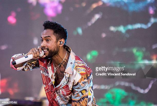 Singer Miguel performs during Revolt Live presents Miguel's "Wildheart" takeover at Hollywood And Highland Center on July 13, 2015 in Los Angeles,...