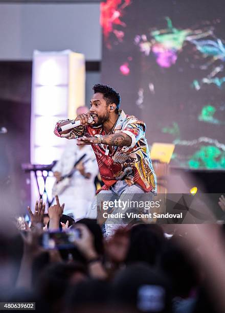 Singer Miguel performs during Revolt Live presents Miguel's "Wildheart" takeover at Hollywood And Highland Center on July 13, 2015 in Los Angeles,...