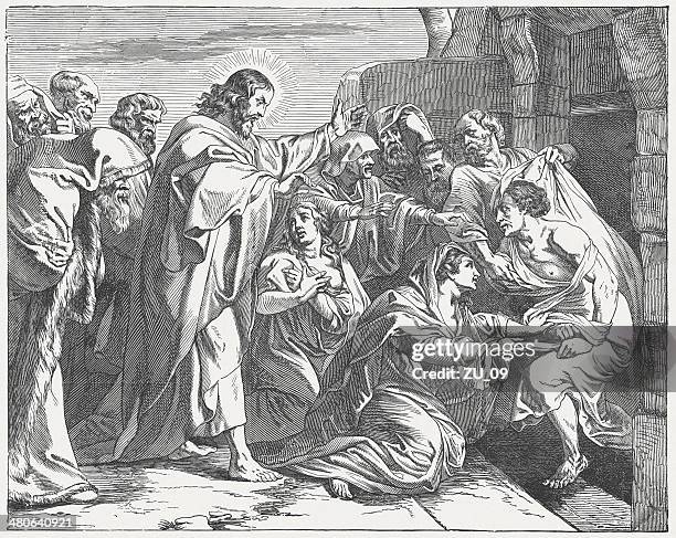 jesus raising lazarus vom toten (john 11) - jesus tomb stock-grafiken, -clipart, -cartoons und -symbole